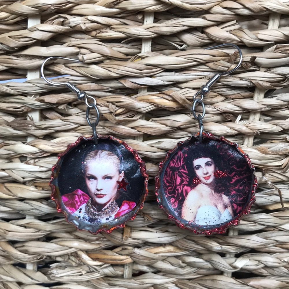 Eco Friendly handmade bottle cap earrings